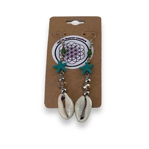 Artisan Bohemian Mermaidecore Turquoise Aventurine Cowrie Shell Beaded Earrings